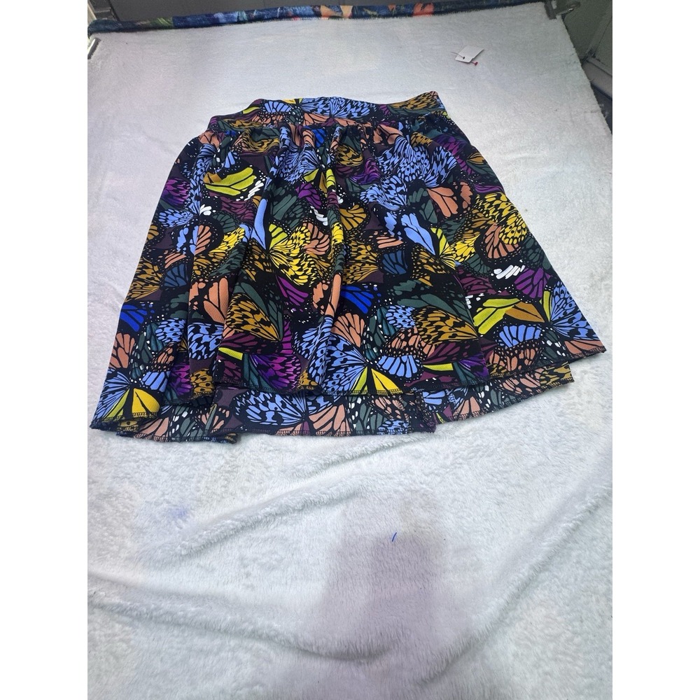 Hand Made Skirt Mini With Butterflies AOP Size Large Ruffles Zipper Back Y2K
